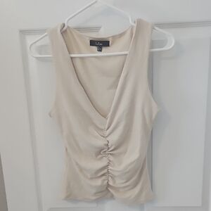 Lulu's Beige Ruched Crop Tank Top